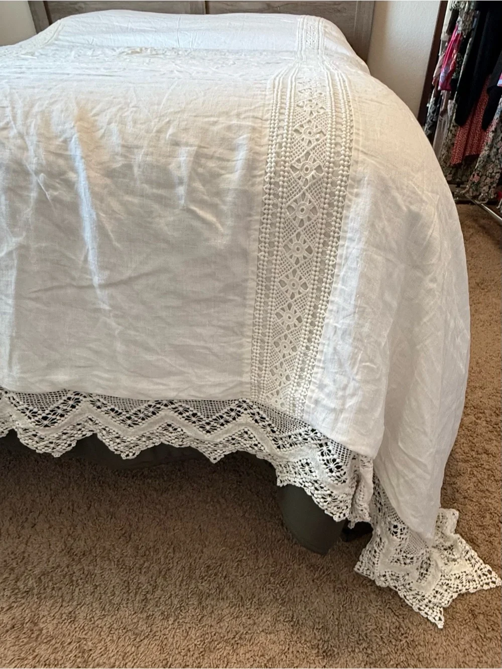 Rachel Ashwell Shabby Chic Couture Cluny Lace White Linen Duvet Cover Crochet